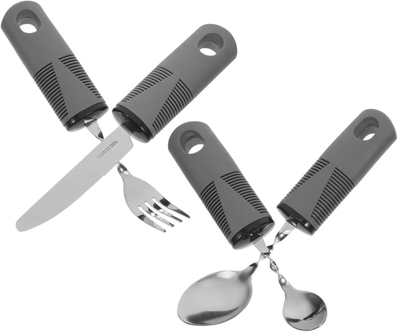 Adaptive Utensils for Elderly 4pcs Bendable Spoon Fork Set for Hand Tremors Ergonomic Grip - Image 1